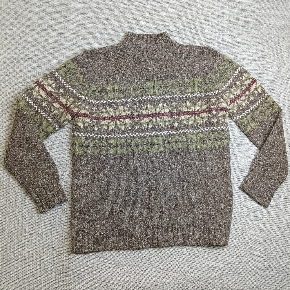 Architect Sweater Mens Medium Brown Excellent Fair Isle Mock Neck Cotton Wool